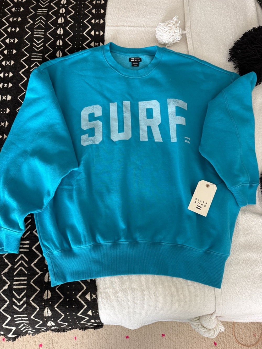 Billabong Teal Blue Crewneck Sweatshirt with SURF Graphic